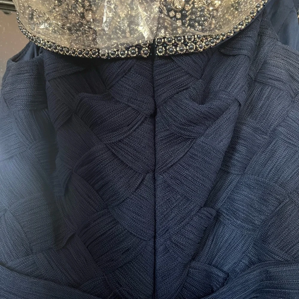 Chic Navy Blue Maxi Dress with Embellished Neckline - Picture 4 of 7